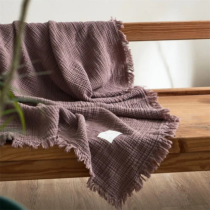 Four Layer Cotton Gauze Blanket With Tassel Edges 4
