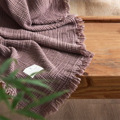Four Layer Cotton Gauze Blanket With Tassel Edges 5