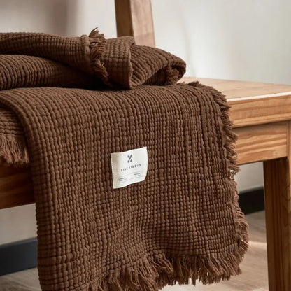 Four Layer Cotton Gauze Blanket With Tassel Edges 11