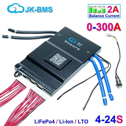 JiKong Smart Bluetooth BMS – Active Balance Battery Management System for Li-Ion, LiFePO4 & LTO (12V–48V, 200A–300A)