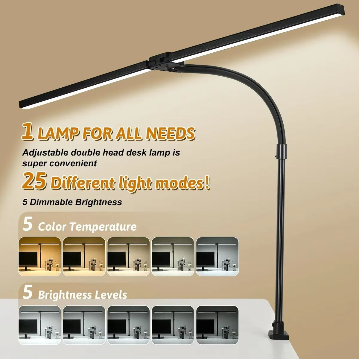 Adjustable LED Clip Desk Lamp  Dimmable Double  Single Head Table Light For Office Computer And Rea 3