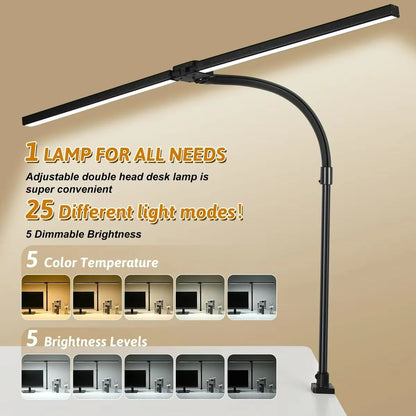 Adjustable LED Clip Desk Lamp  Dimmable Double  Single Head Table Light For Office Computer And Rea 3