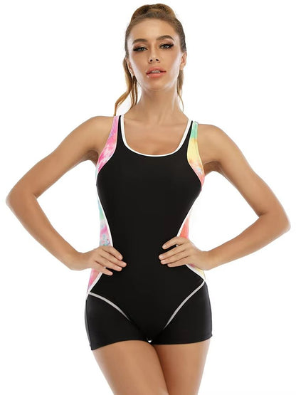 Womens Plus Size Sport One Piece Swimsuit  Patchwork Swimwear For Swimming Surfing  Beachwear 4
