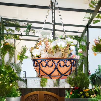 European Creative Coconut Brown Round Iron Chain Hanging Basket for Fleshy Green Plants, Chlorophytum Comosum