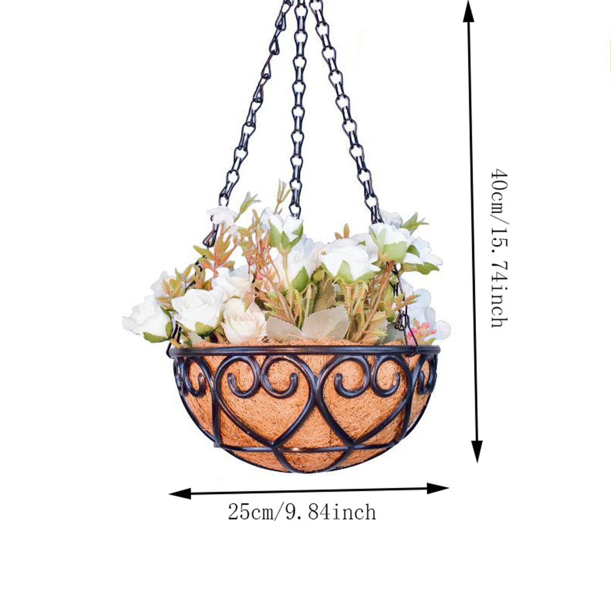 European Creative Coconut Brown Round Iron Chain Hanging Basket for Fleshy Green Plants, Chlorophytum Comosum