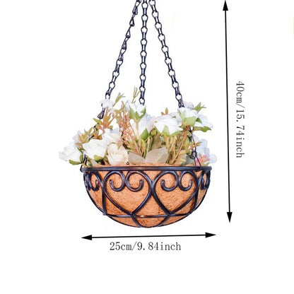European Creative Coconut Brown Round Iron Chain Hanging Basket for Fleshy Green Plants, Chlorophytum Comosum