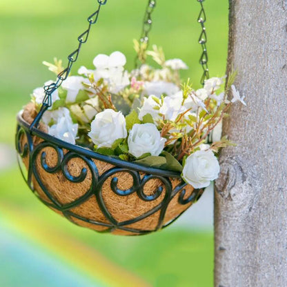 European Creative Coconut Brown Round Iron Chain Hanging Basket for Fleshy Green Plants, Chlorophytum Comosum