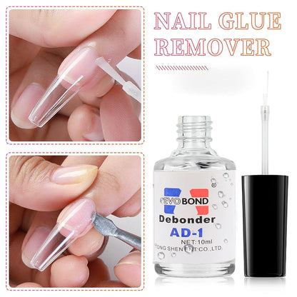 10ML Nail Glue Remover for Press on Nails, Glue Off Acrylic Fake Nail Tips, Debonder Adhesive Rhinestones Nail Polish