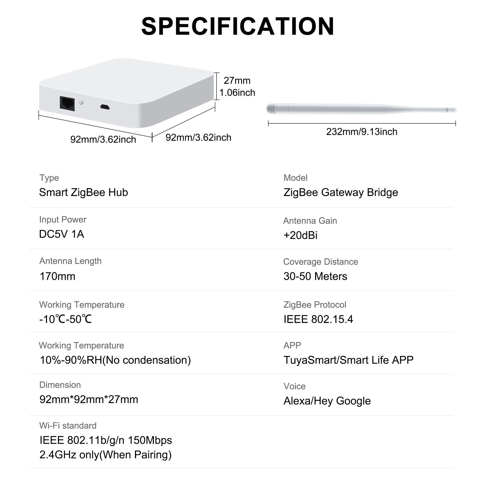 Tuya ZigBee 30 Gateway Hub With Antenna Smart Home Bridge Compatible With Alexa And Google Home 5