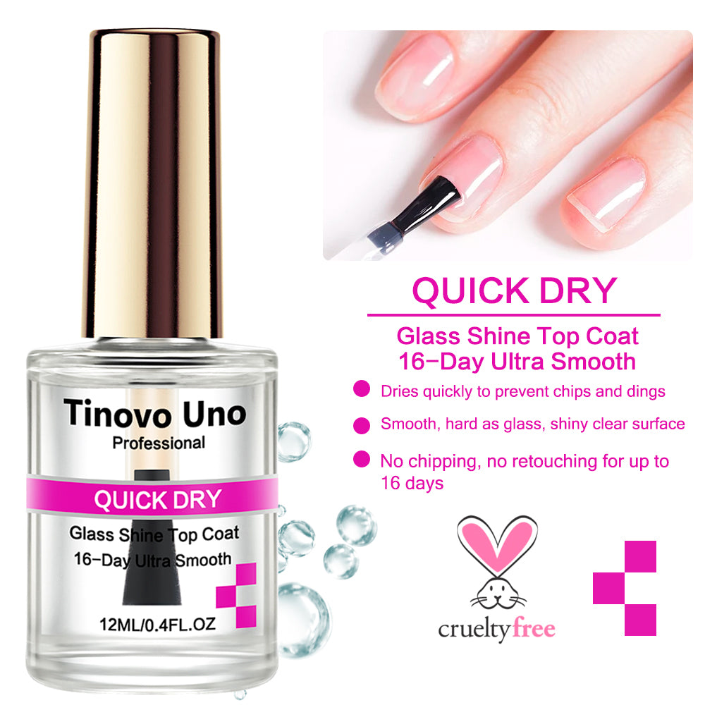 Tinovo Uno Quick Dry Top Coat, Ultra Shine Normal Nail Polish Finish, 15ML Nail Repair Care Calcium Protein Natural Dry