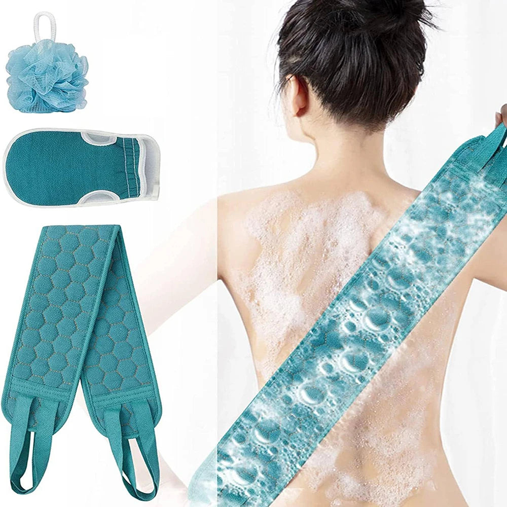 Premium Exfoliating Body Scrubber Set with Back Scrubber, Bath Glove, Shower Loofah Sponge for Gentle Skin Care