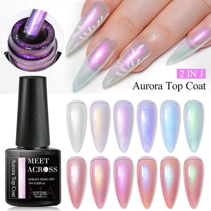7ML Aurora Top Coat, Reflective Glitter Gel Nail Polish 6 Colors, Semi Permanent UV Gel Nail Art