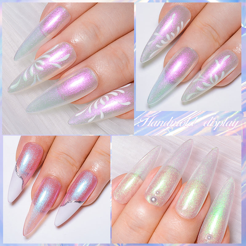 7ML Aurora Top Coat, Reflective Glitter Gel Nail Polish 6 Colors, Semi Permanent UV Gel Nail Art