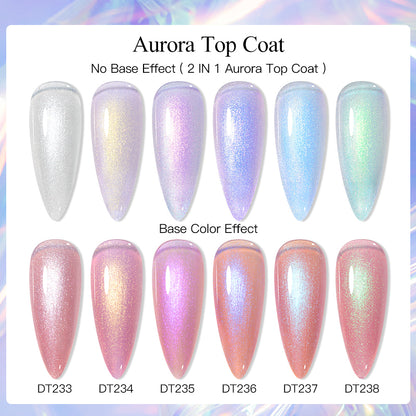 7ML Aurora Top Coat, Reflective Glitter Gel Nail Polish 6 Colors, Semi Permanent UV Gel Nail Art