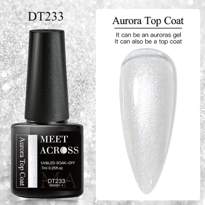 7ML Aurora Top Coat, Reflective Glitter Gel Nail Polish 6 Colors, Semi Permanent UV Gel Nail Art