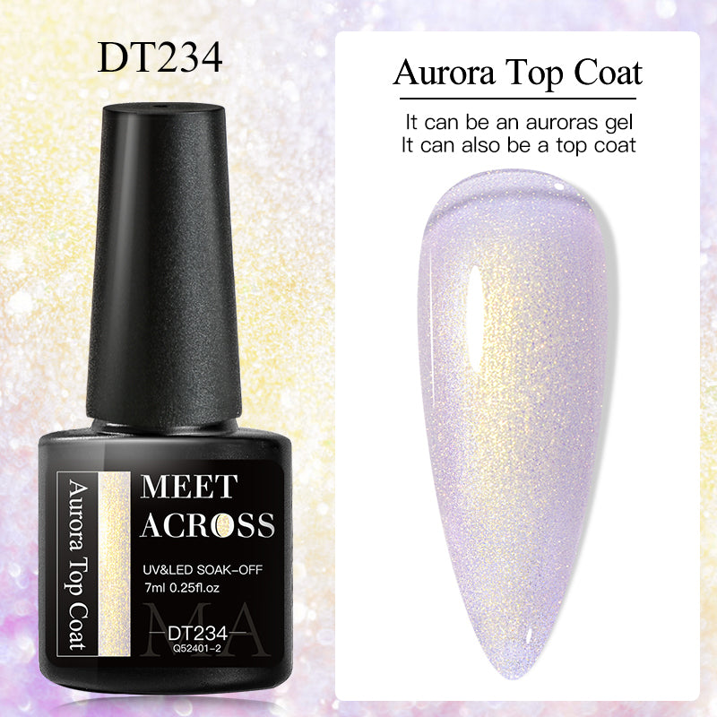 7ML Aurora Top Coat, Reflective Glitter Gel Nail Polish 6 Colors, Semi Permanent UV Gel Nail Art