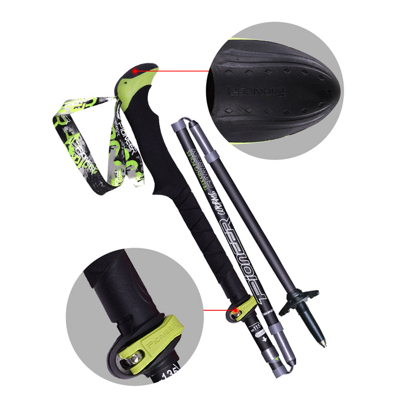 Ultralight Folding Trekking Poles Carbon Fiber Hiking Pole Pioneer Quick Lock Walking Stick for Outdoor Running and Race