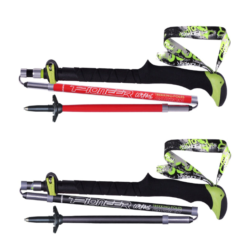 Ultralight Folding Trekking Poles Carbon Fiber Hiking Pole Pioneer Quick Lock Walking Stick for Outdoor Running and Race