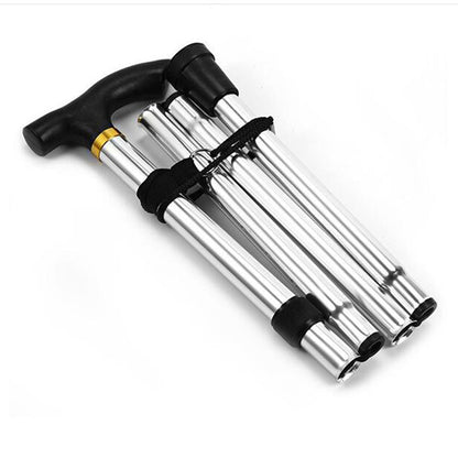 Folding Cane Crutches Pole for Elderly, Telescopic Walking Stick Outdoor Hiking, Trekking Poles Aluminum Alloy Metal