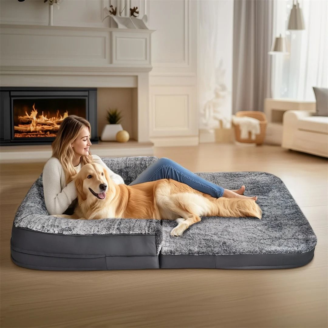 Human Size Giant Orthopedic Dog Bed 180cm Plush Foldable Calming Bed for Pets and Adults