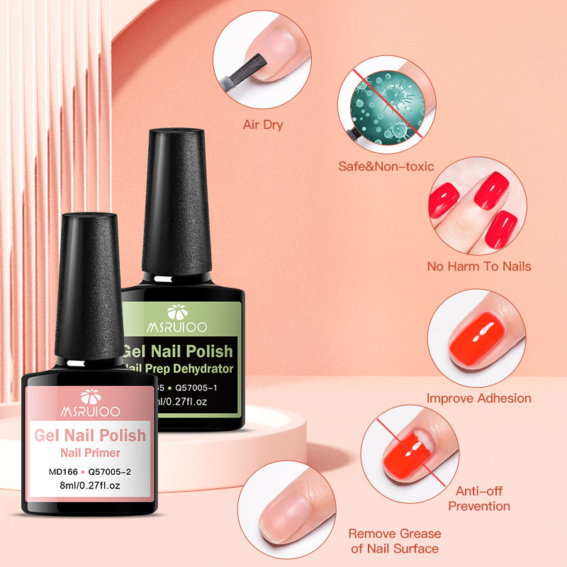 Nail Primer & Nail Prep Dehydrate, Base & Top Coat Gel Nail Polish, No Need UV LED Lamp, Professional Nail Art Varnish
