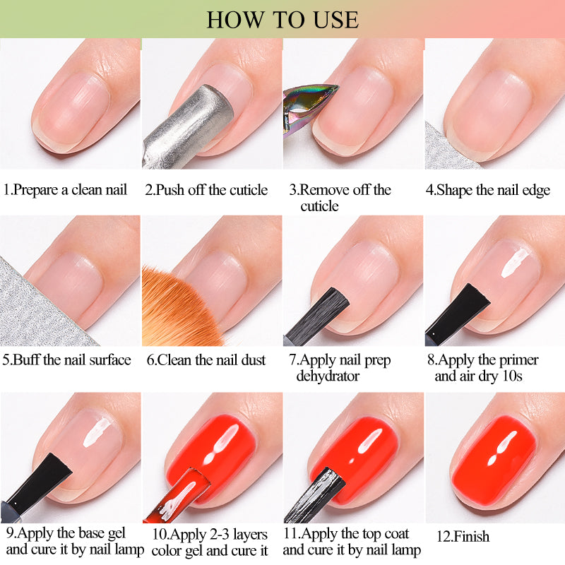 Nail Primer & Nail Prep Dehydrate, Base & Top Coat Gel Nail Polish, No Need UV LED Lamp, Professional Nail Art Varnish