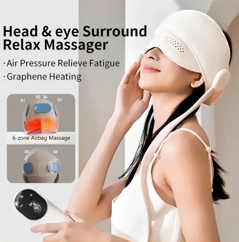 Electric Air Pressure Head Massager with Graphene Heating, 6 Zone Scalp & Eye Massager for Stress Relief, Migraine