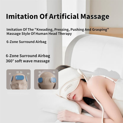 Electric Air Pressure Head Massager with Graphene Heating, 6 Zone Scalp & Eye Massager for Stress Relief, Migraine