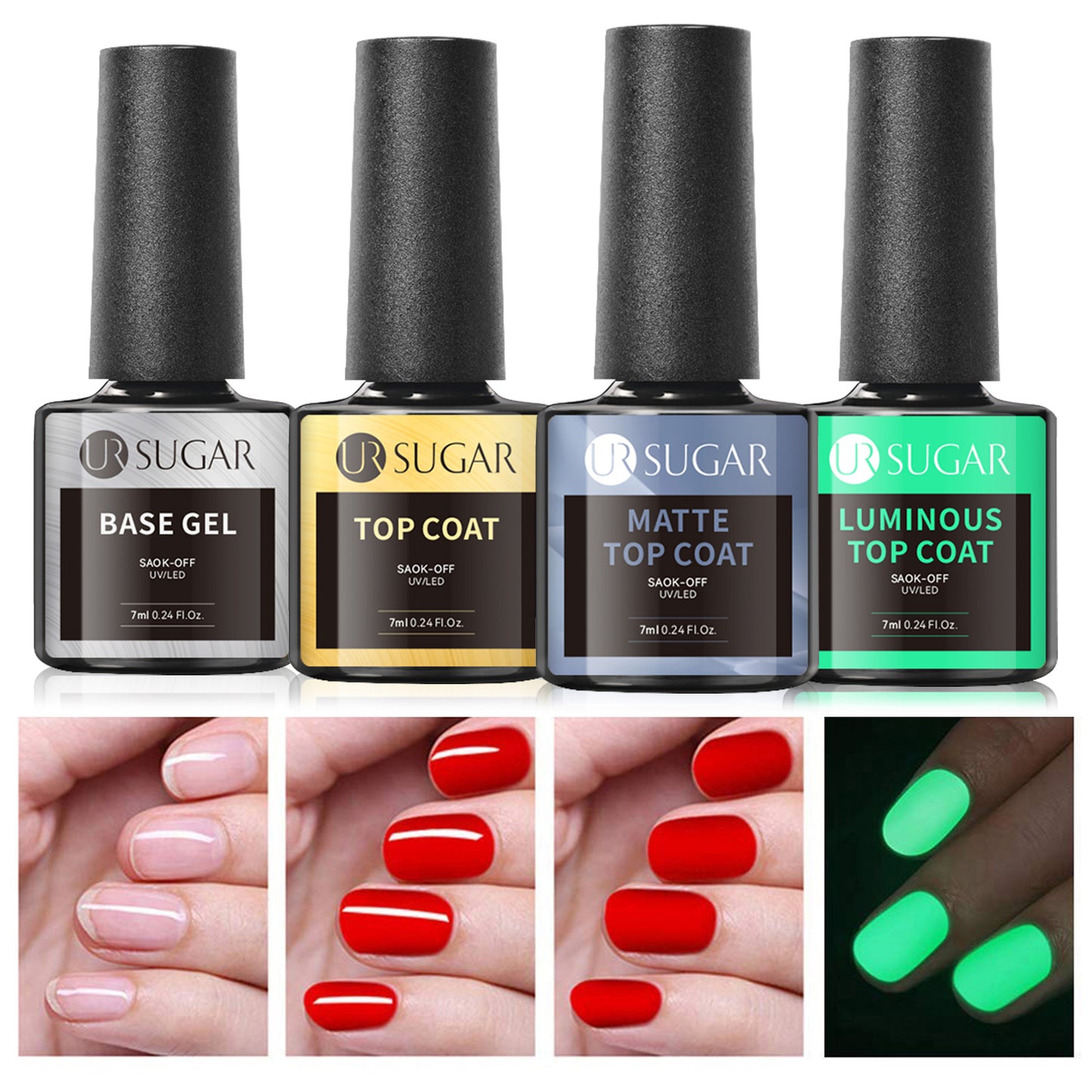 Clear Base Top Coat Luminous UV Gel Kit Semi Permanent Soak Off UV Gel Nail Polish, Long-Lasting Manicure & Nail Tips