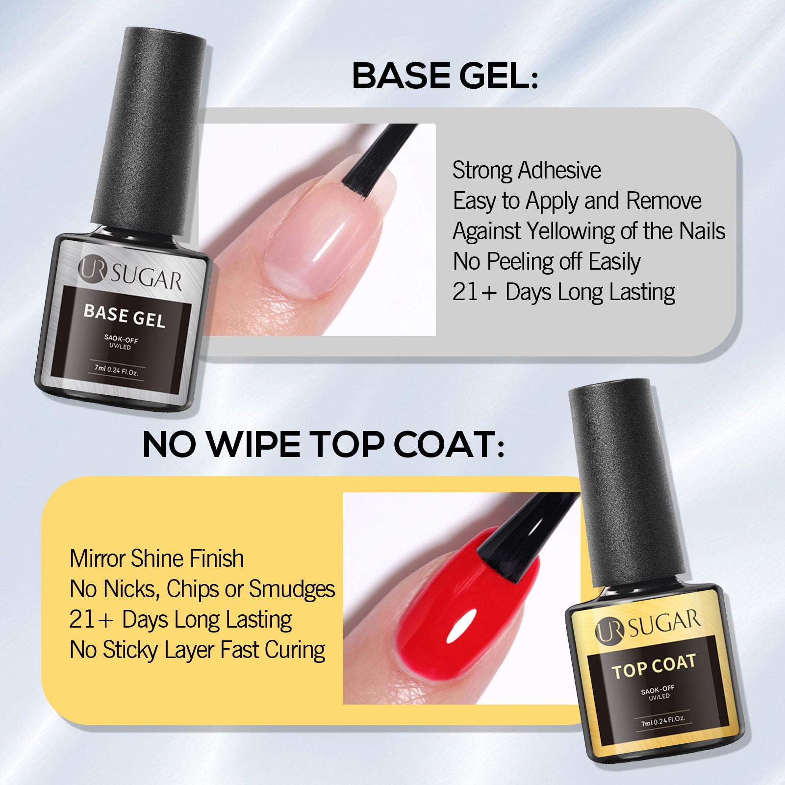 Clear Base Top Coat Luminous UV Gel Kit Semi Permanent Soak Off UV Gel Nail Polish LongLasting Mani 1