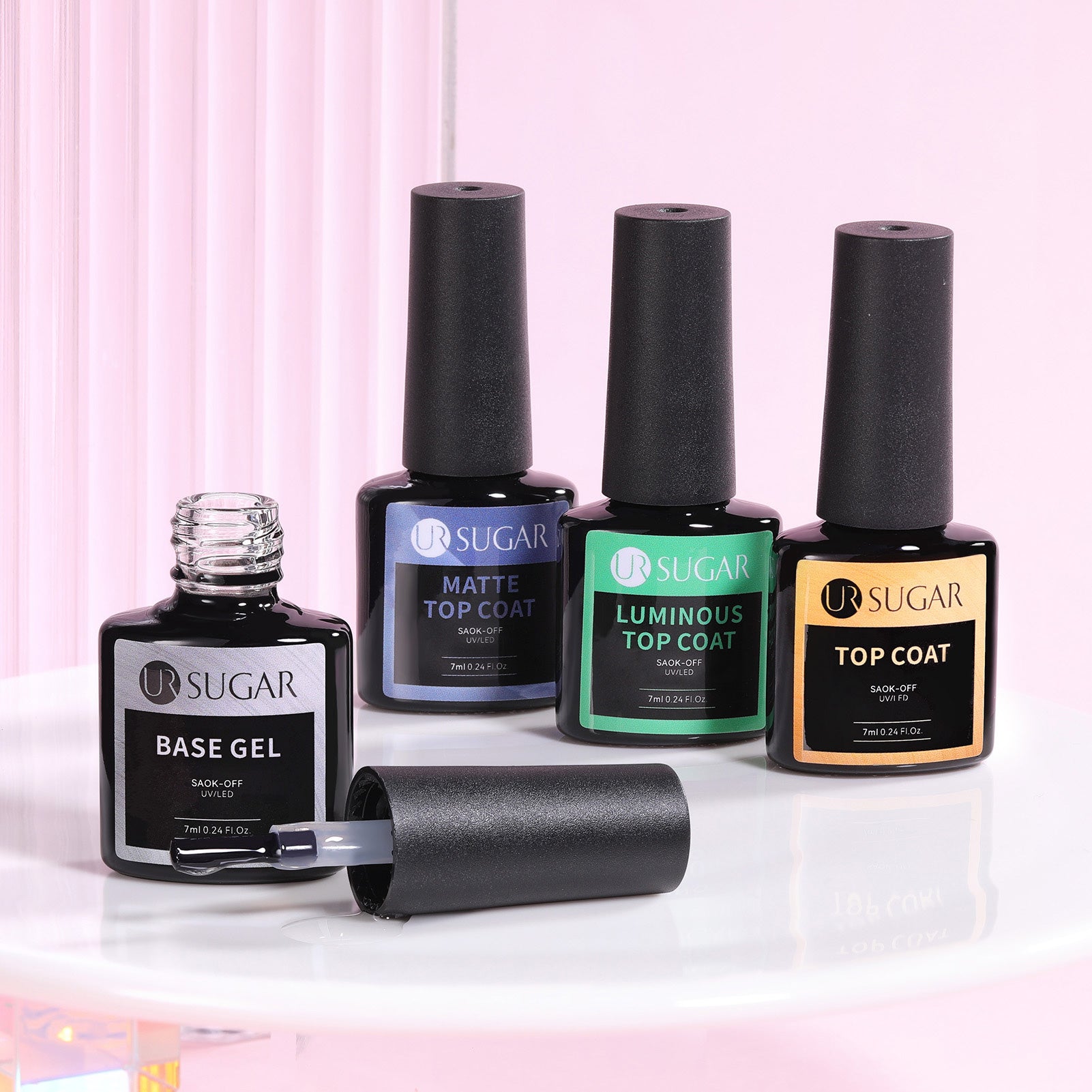 Clear Base Top Coat Luminous UV Gel Kit Semi Permanent Soak Off UV Gel Nail Polish LongLasting Mani 4