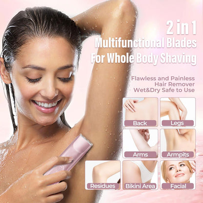2-in-1 Electric Shaver, Epilator for Women, Painless Hair Removal for Body, Legs, Face, Bikini Line & Mustache