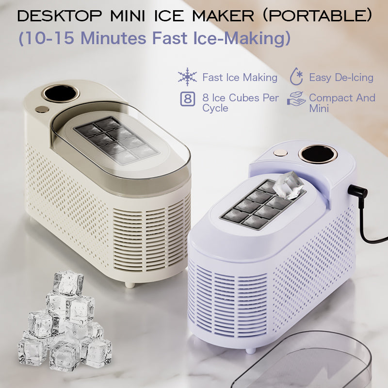 Portable Small Ice Maker Machine, Mini Automatic Cube Ice Maker for Home, Office, Dorm, Camping & Car
