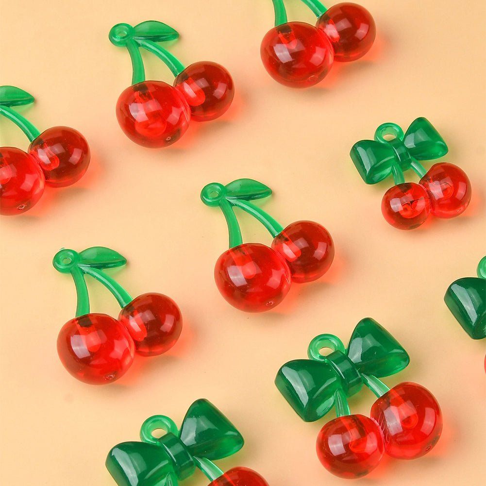 10Pcs 2 Styles Transparent Acrylic Red Cherry Pendants for Women, DIY Jewelry Making Accessories for Bracelet & Necklace