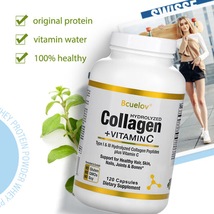 Bcuelov Hydrolyzed Collagen Type I III With Vitamin C Boost Skin Elasticity Hair Nails Joint Bone H 3