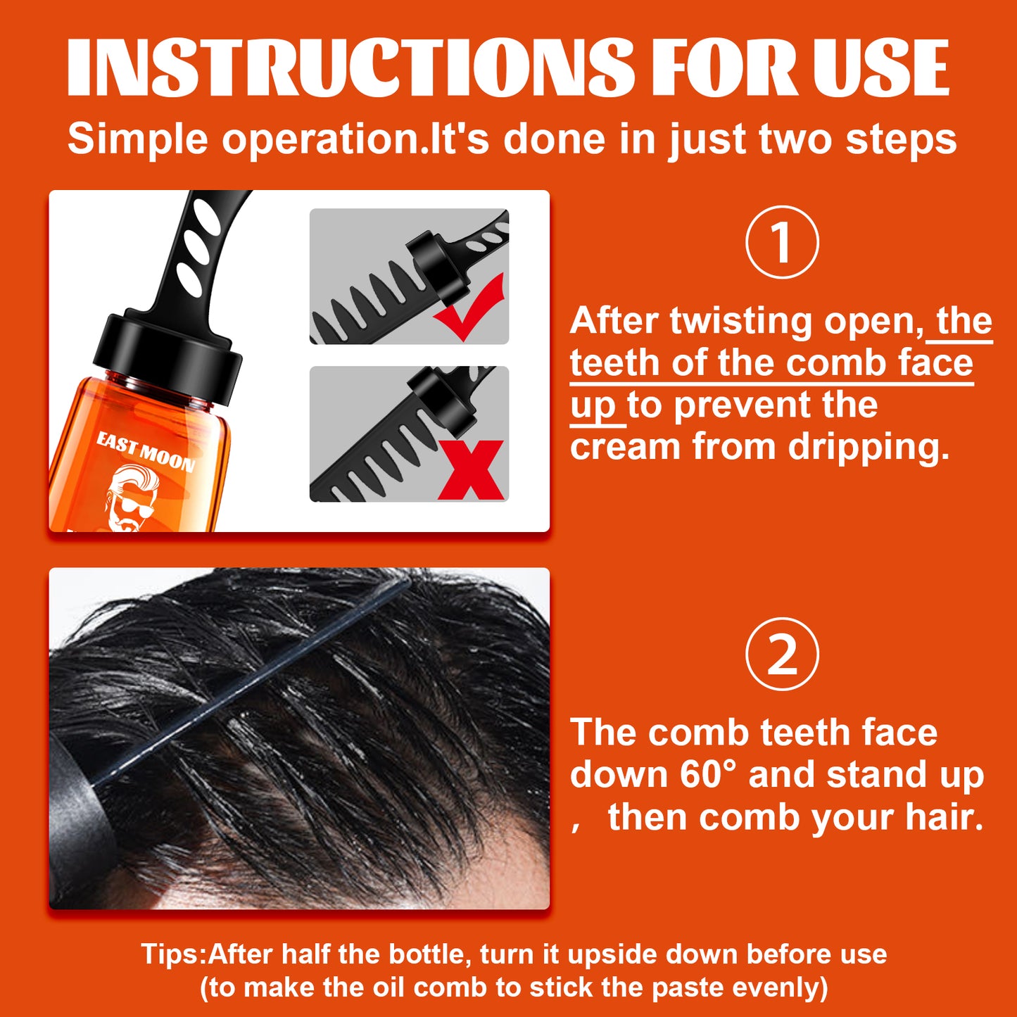 East Moon Mens Hair Wax Comb, Retro Pompadour Styling Kit with Long-Lasting Hold & Hydrating Grooming