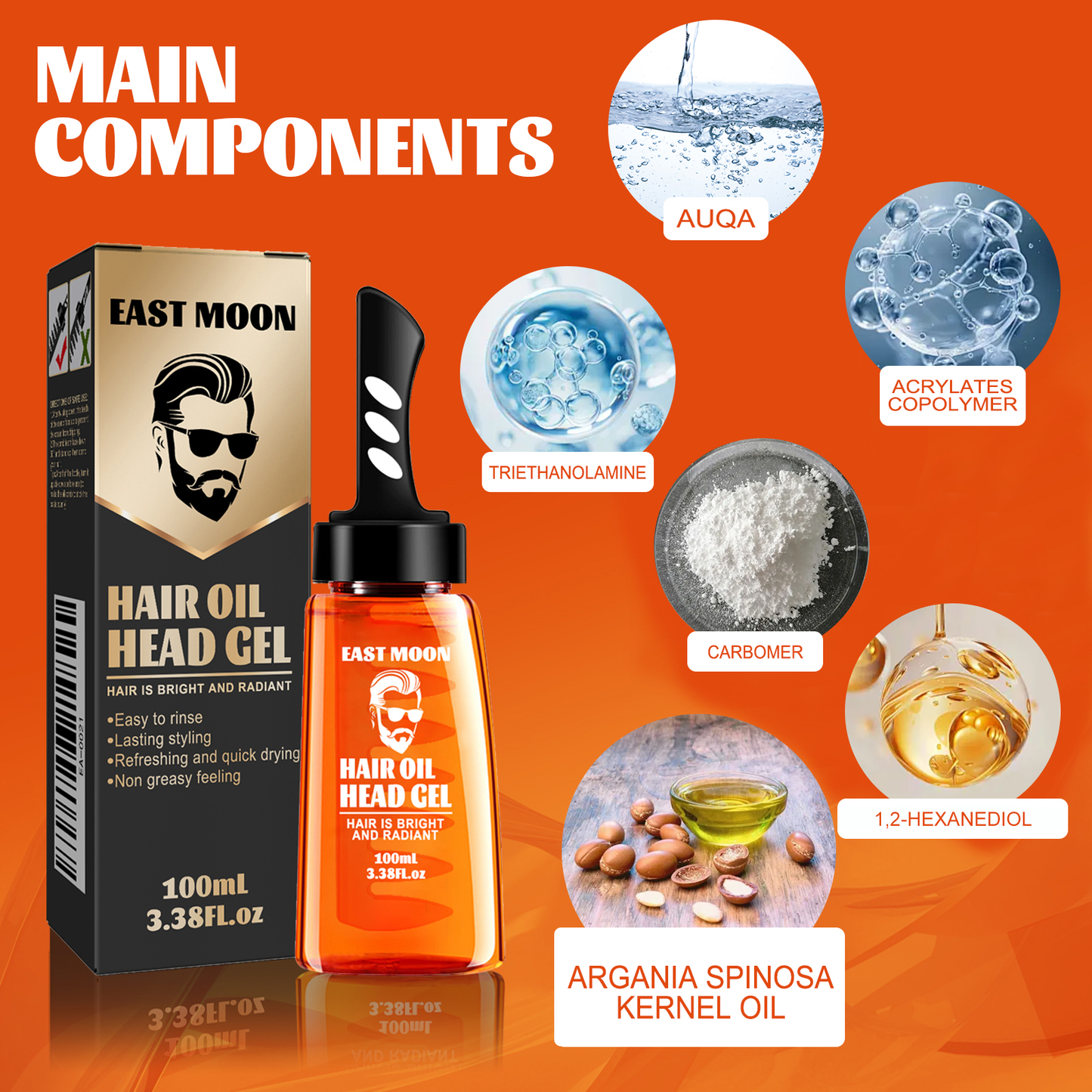 East Moon Mens Hair Wax Comb, Retro Pompadour Styling Kit with Long-Lasting Hold & Hydrating Grooming