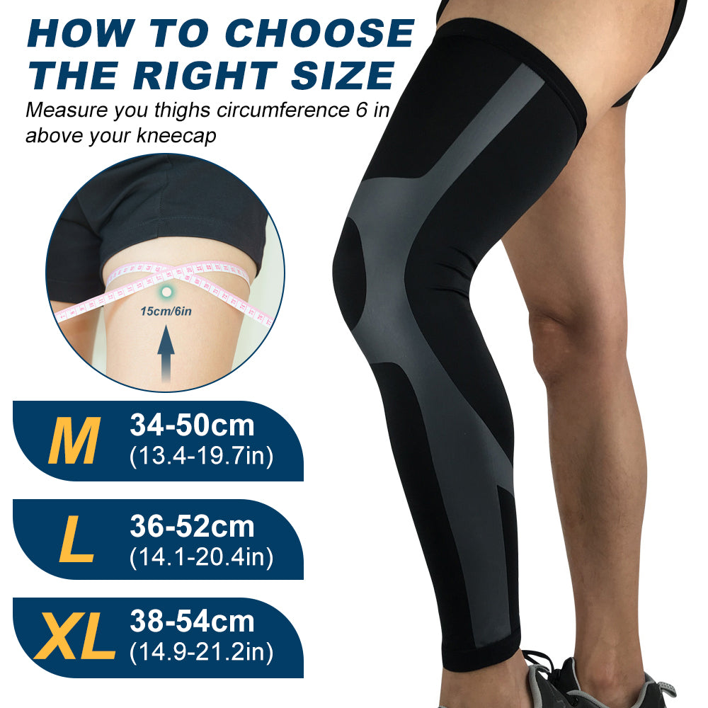 Full Leg Knee Brace for Men Women, Outdoor Sport Whole Leg Compression Sleeve, UV Leg Support Sleeves Cycling Leg Warmer
