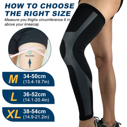 Full Leg Knee Brace for Men Women, Outdoor Sport Whole Leg Compression Sleeve, UV Leg Support Sleeves Cycling Leg Warmer