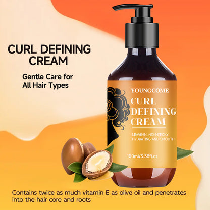 YOUNGCOME Curl Defining Cream with Argan Oil, 100ml Hair Moisturizer for Wavy & Curly Hair, Deep Conditioning