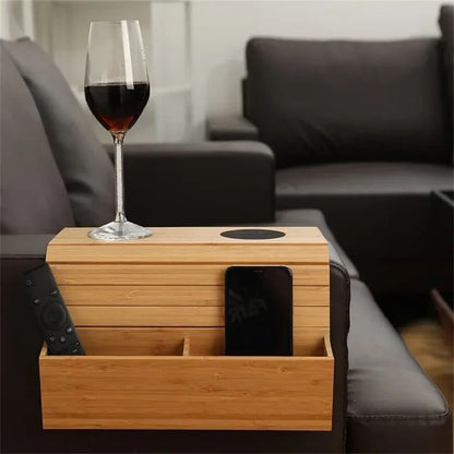Foldable Bamboo Sofa Armrest Tray With Cup Holder 1