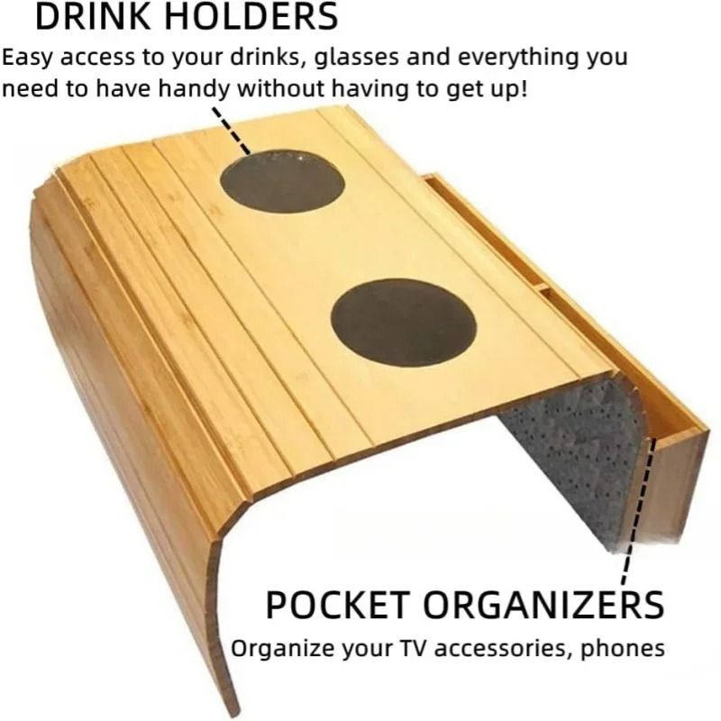 Foldable Bamboo Sofa Armrest Tray With Cup Holder 4