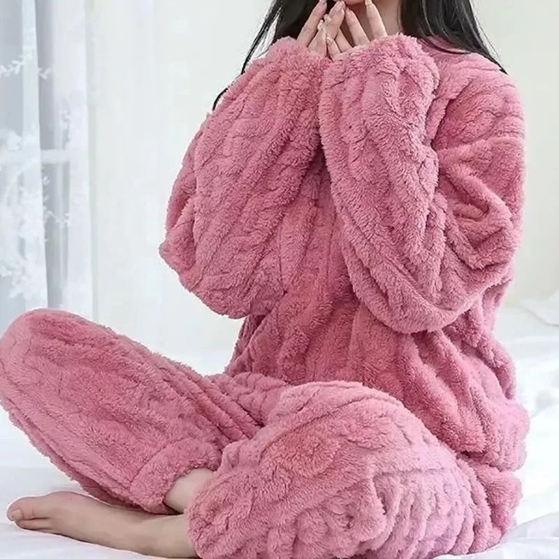 Velvet Ribbed Fleece 2 Piece Lounge Set for Women