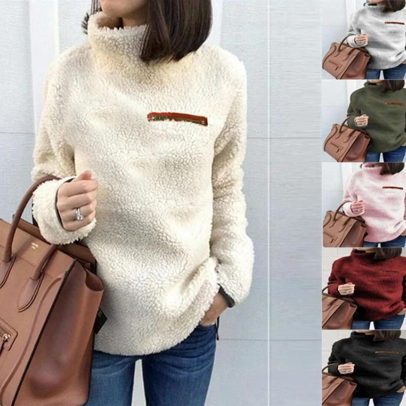 Womens Winter Soft Turtleneck Pullover Sweater with Zipper