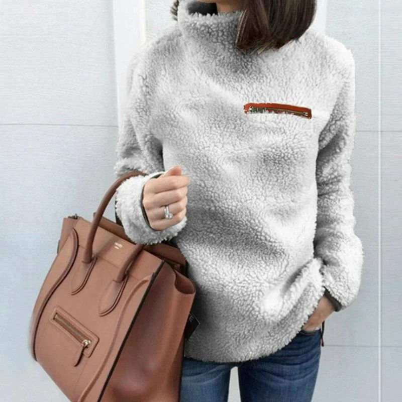 Womens Winter Soft Turtleneck Pullover Sweater With Zipper 11