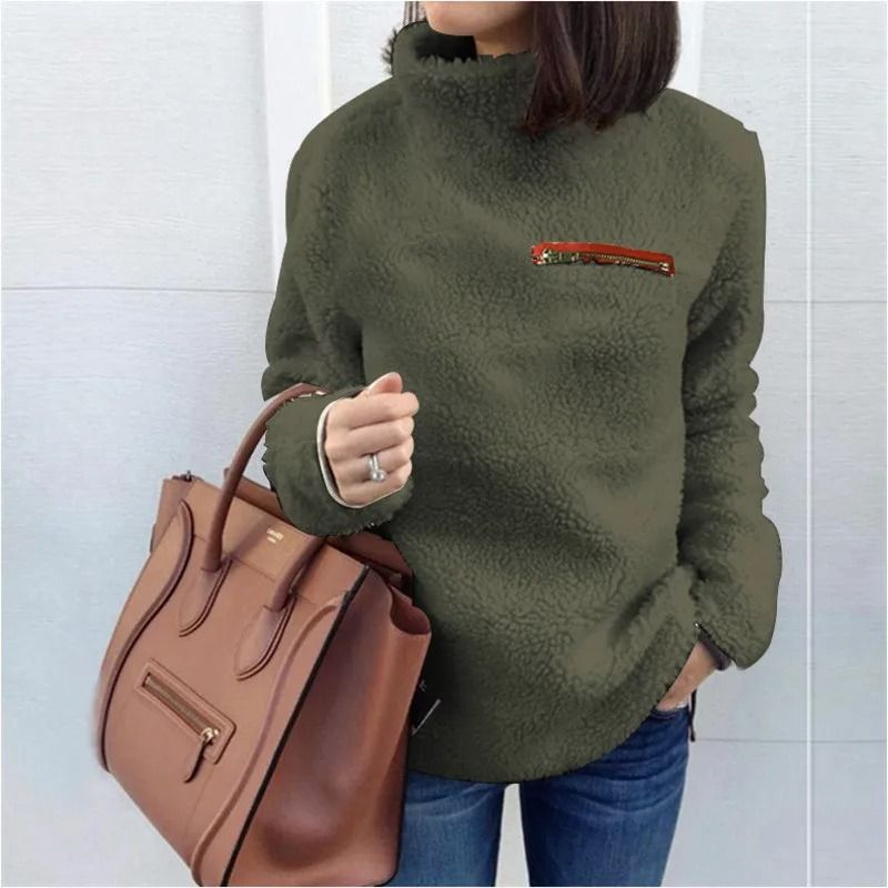 Womens Winter Soft Turtleneck Pullover Sweater With Zipper 4