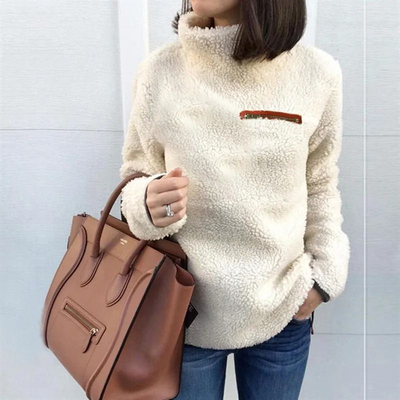 Womens Winter Soft Turtleneck Pullover Sweater With Zipper 6