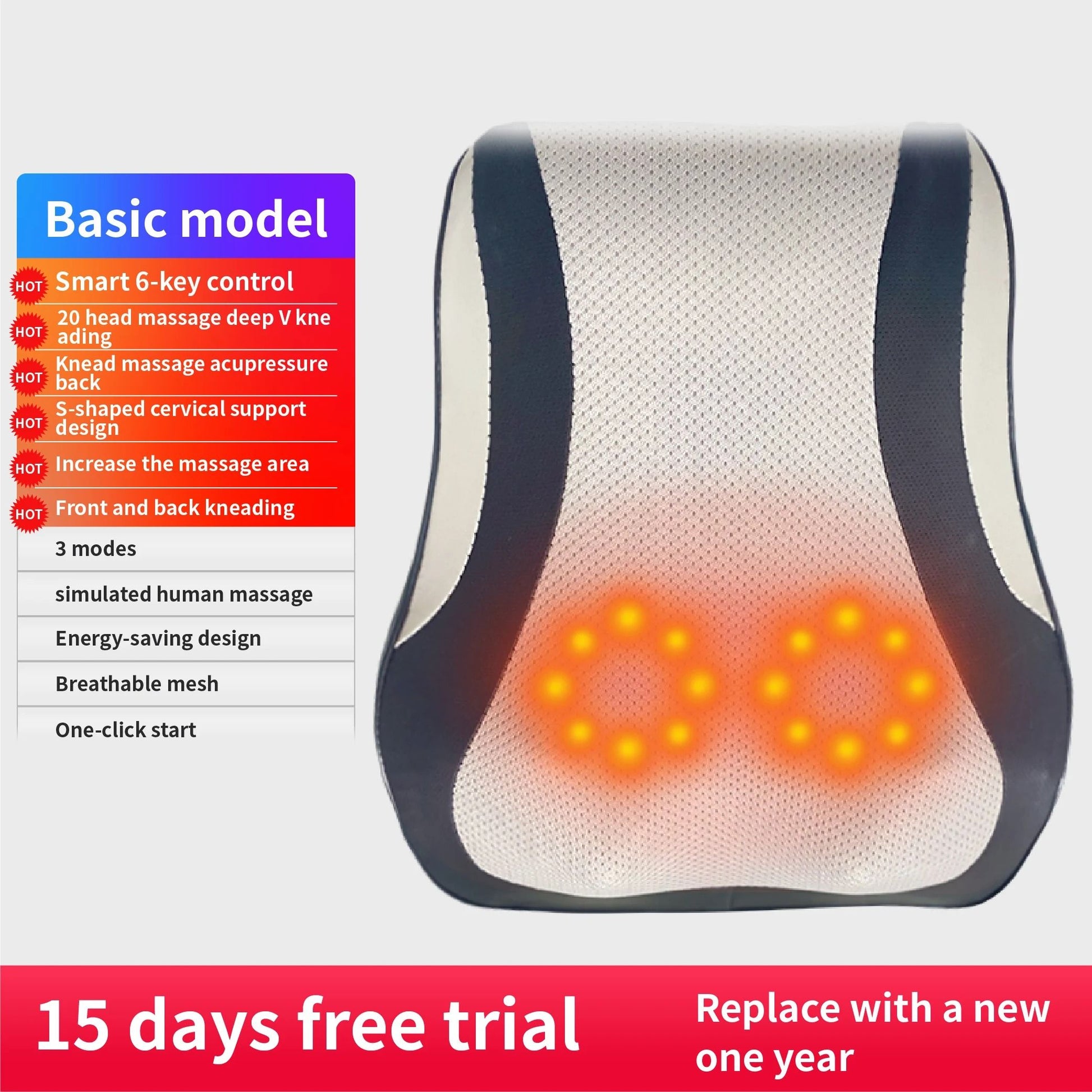 Electric Shiatsu Neck And Back Massager Pillow With Heat And Vibration 7