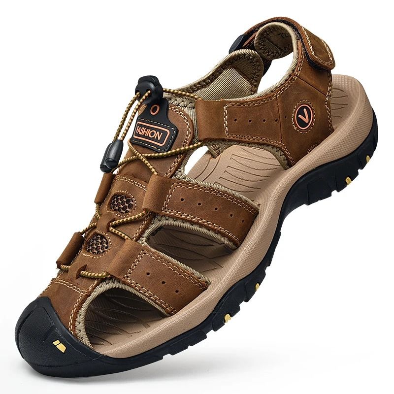Mens Genuine Leather Sandals Casual Outdoor Roman Beach Shoes