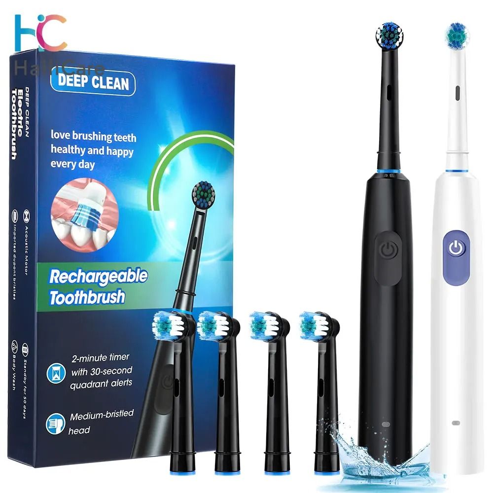 Smart Rotating Electric Toothbrush Rechargeable with 4 Heads and 5 Modes for Teeth Whitening